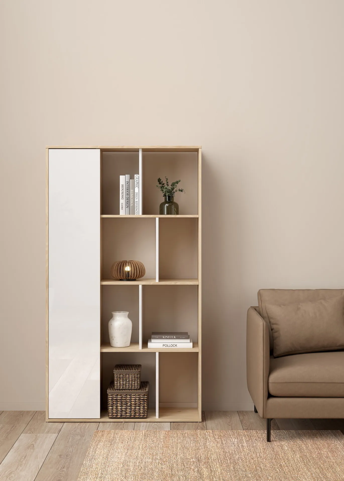 Boekenkast Maze Jackson Hickory Wit Hoogglans 1-deurs - Giga Living