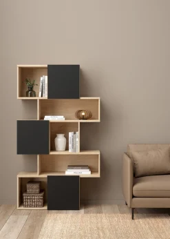 Boekenkast Maze Mat Zwart Jackson Hickory - Giga Living