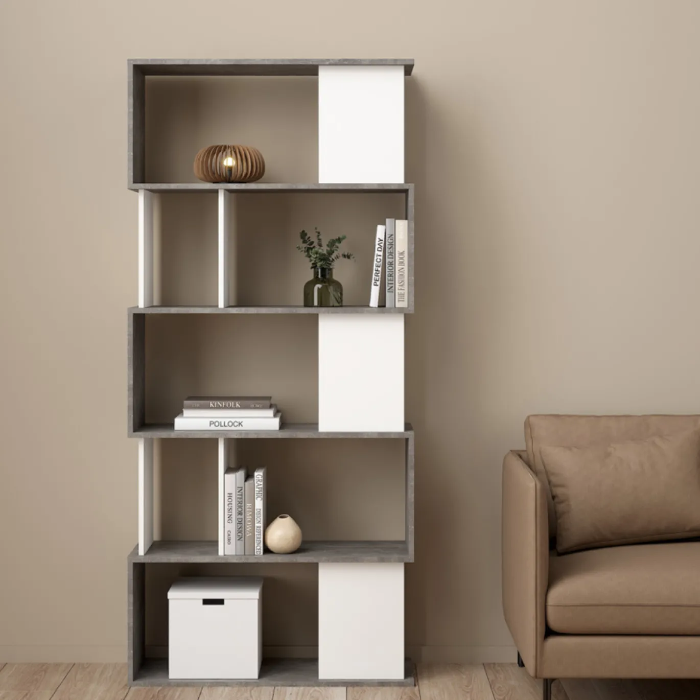 Boekenkast Maze Wit Oxide Beton - Giga Living