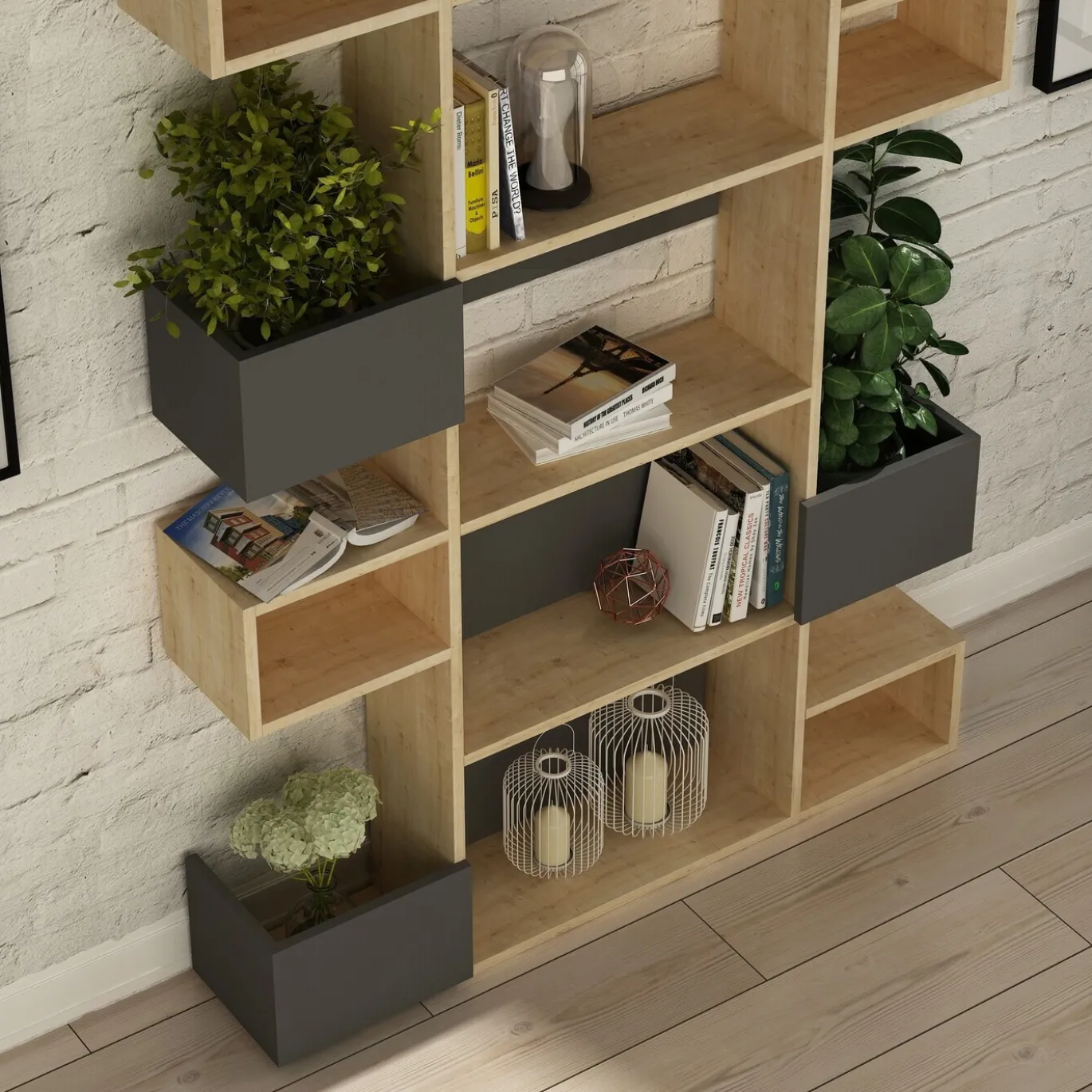 Boekenkast Niho Melamine Eiken Antraciet