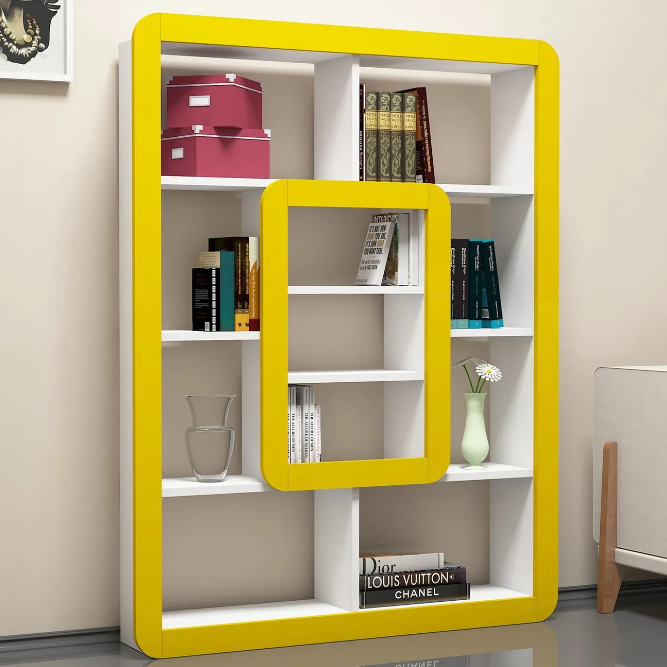 Boekenkast Orkide Geel/Wit 140cm