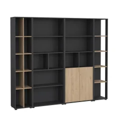 Boekenkast Sign Jackson Hickory Matgrijs 240x205cm - Giga Living