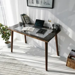 Bureau Cozy Glas Smoke/Walnoot 110cm