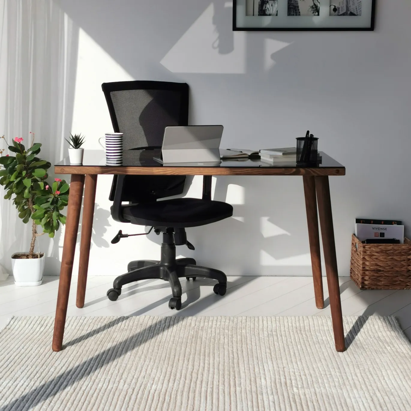 Bureau Cozy Glas Smoke/Walnoot 110cm
