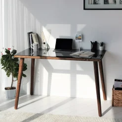 Bureau Cozy Glas Smoke/Walnoot 110cm