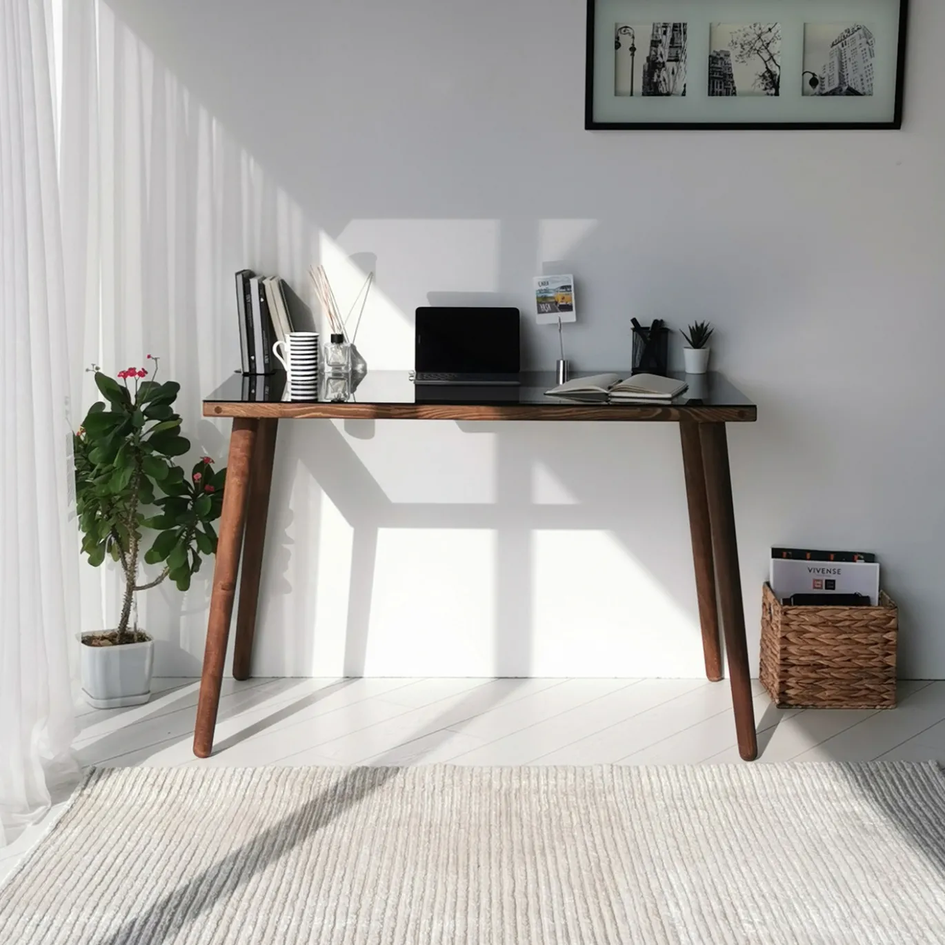 Bureau Cozy Glas Smoke/Walnoot 110cm