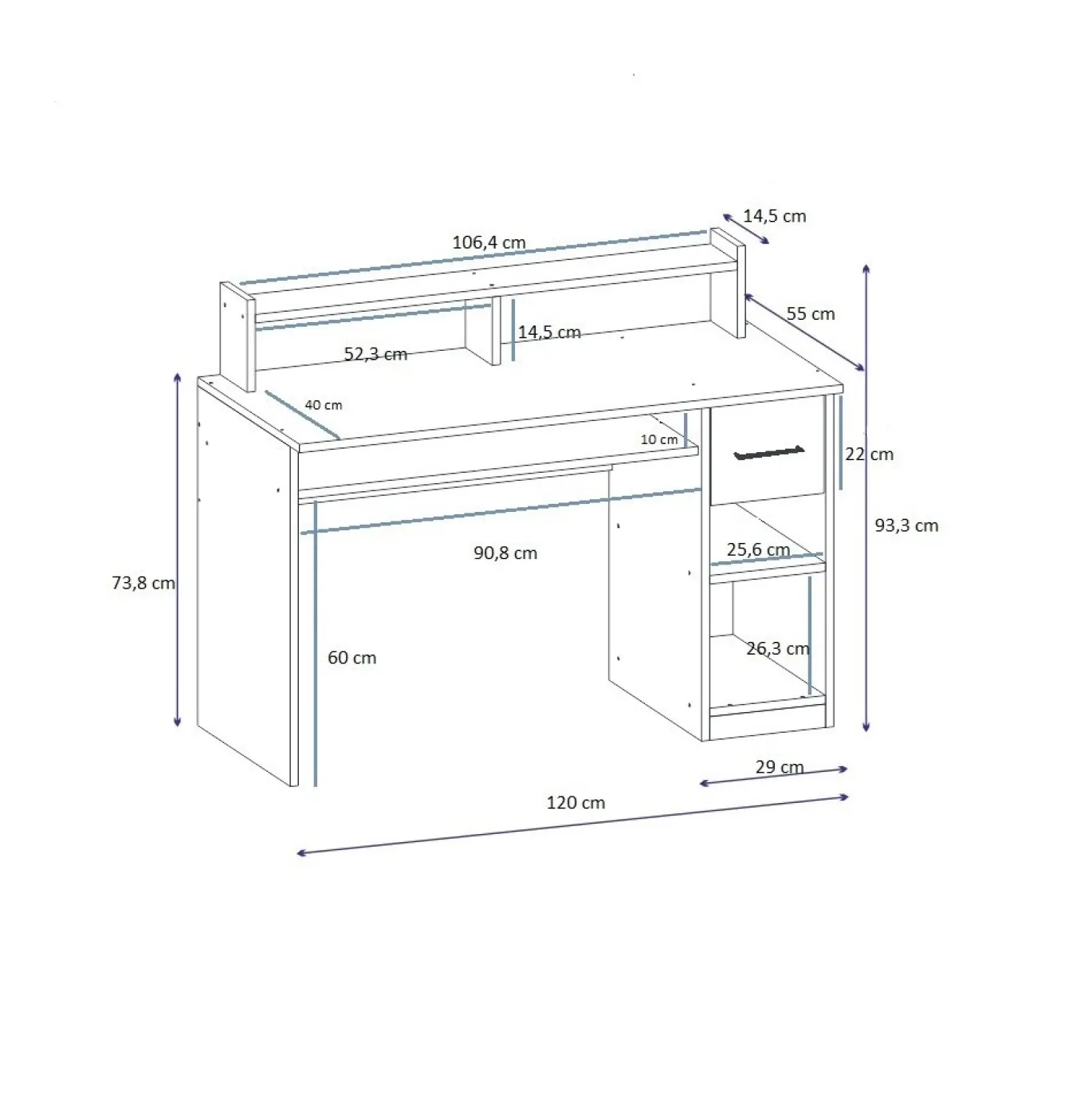 Bureau Eslem Antraciet 120cm