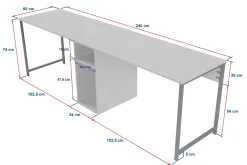 Bureau Twin Antraciet 240cm
