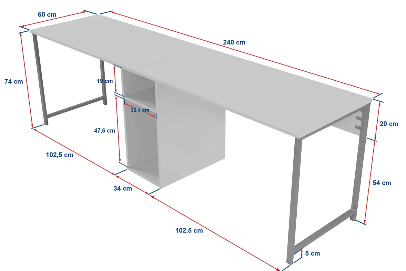 Bureau Twin Antraciet 240cm