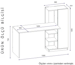 Bureau Yagiz Antraciet 150cm
