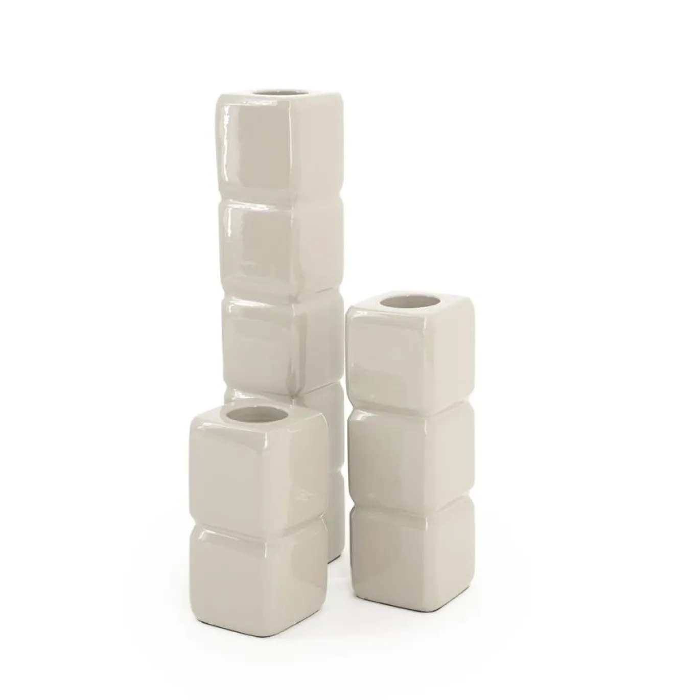 By-Boo Kandelaar Cube Taupe Set van 3