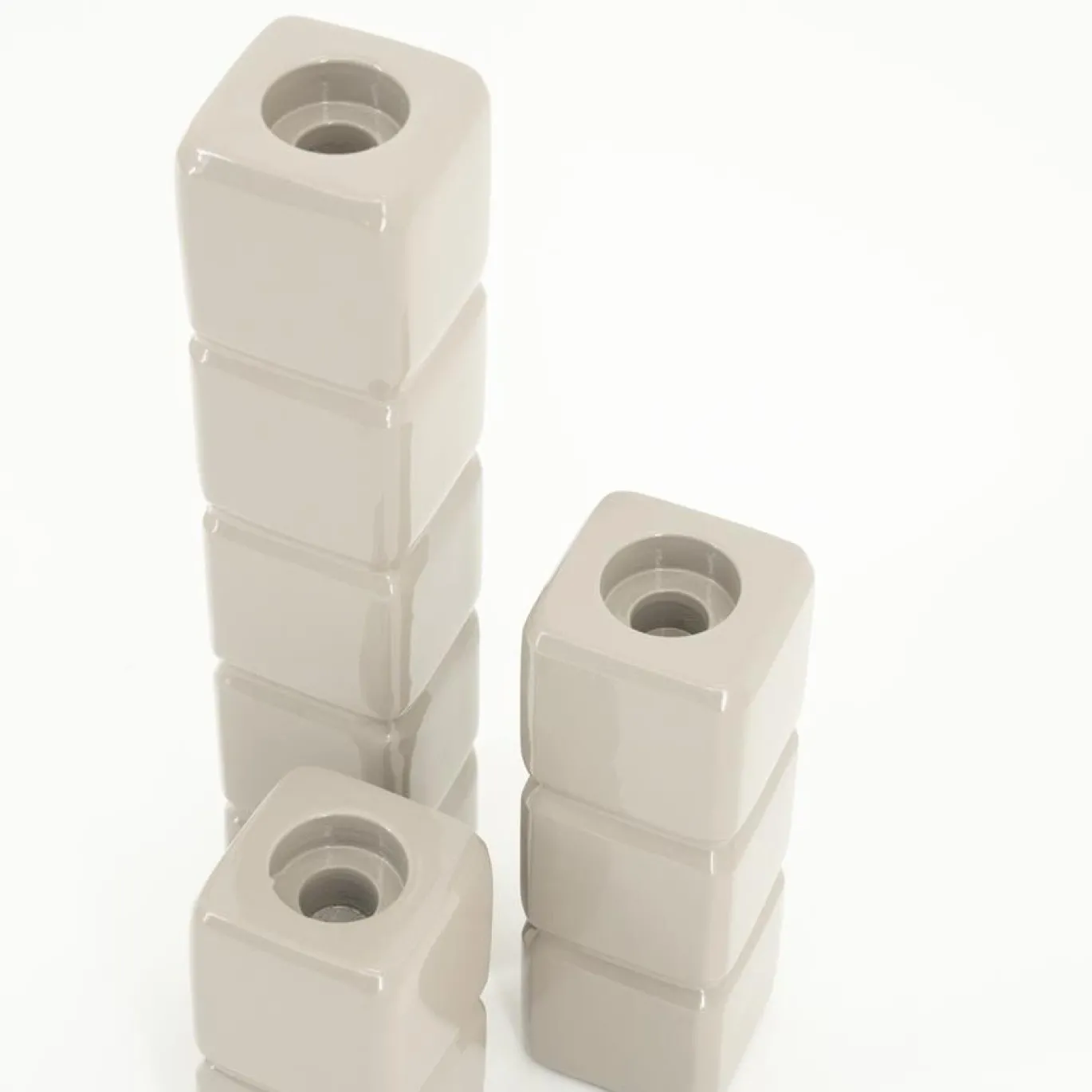 By-Boo Kandelaar Cube Taupe Set van 3