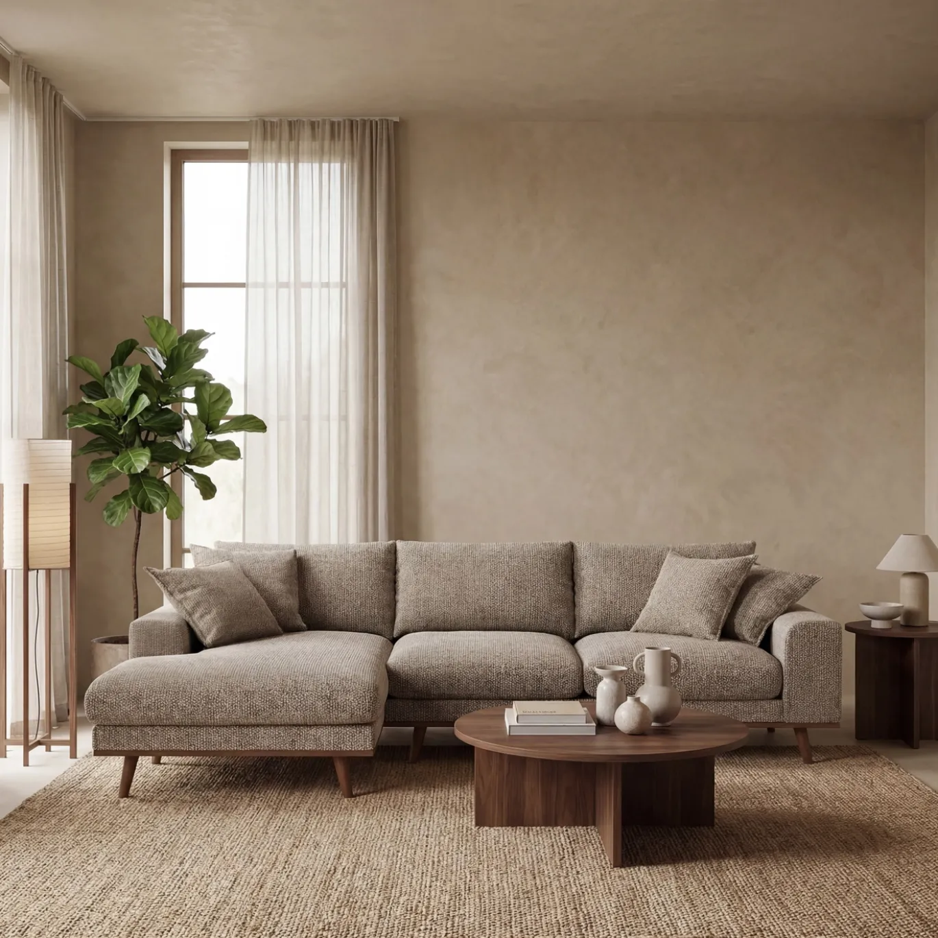 Chaise Longue Bank Harper 3-Zits Silencio Lichtbruin Links - Giga Meubel