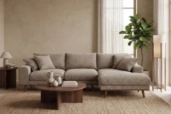 Chaise Longue Bank Harper 3-Zits Silencio Lichtbruin Rechts - Giga Meubel