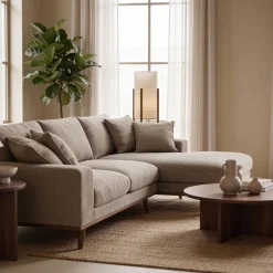 Chaise Longue Bank Harper 3-Zits Silencio Lichtbruin Rechts - Giga Meubel