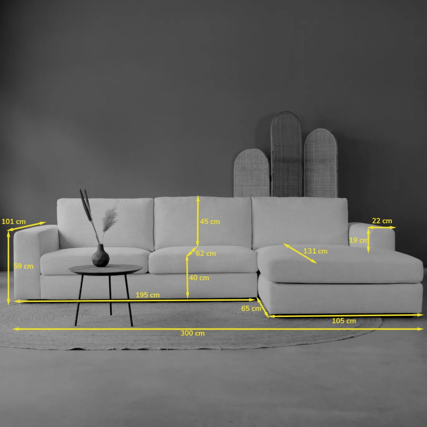 Chaise Longue Bank Uno Rechts Modesto Lichtgrijs