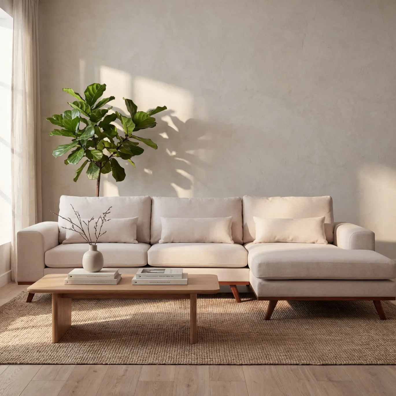 Chaise Longue Bank 3-Zits Grande Japandi Beige Rechts - Giga Meubel
