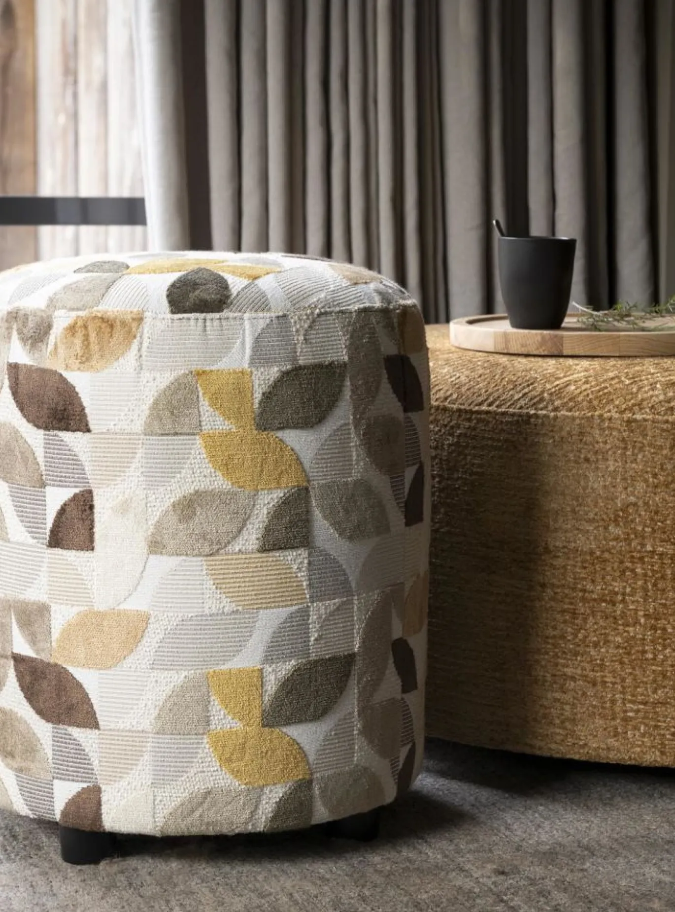 Coco Maison Poef Beautiq Chic Okergeel Ø80cm