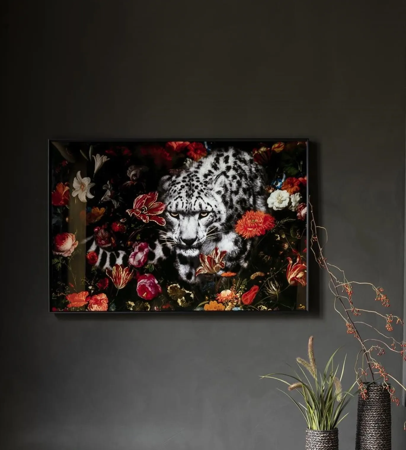 Coco Maison Schilderij Floral Cheetah 120x80cm