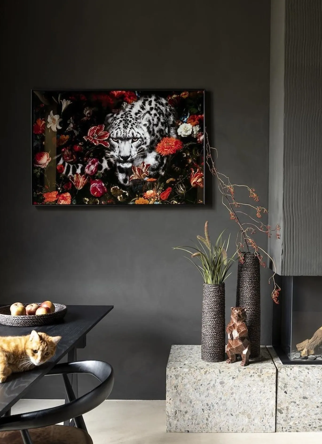 Coco Maison Schilderij Floral Cheetah 120x80cm