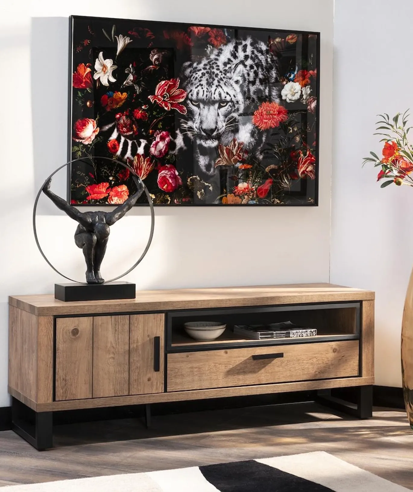 Coco Maison Schilderij Floral Cheetah 120x80cm