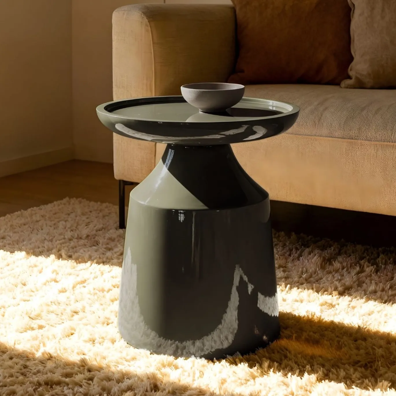 DÉJA Bijzettafel Fjell Glossy Kaki Groen Rond 40cm