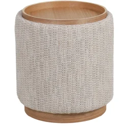 DÉJA Bijzettafel Marcia Beige/Naturel Chenille Rond met Opbergruimte 40cm