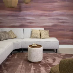 DÉJA Bijzettafel Marcia Beige/Walnoot Chenille Rond met Opbergruimte 40cm
