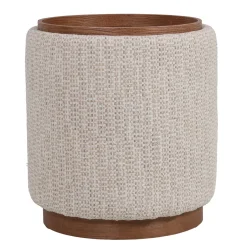 DÉJA Bijzettafel Marcia Beige/Walnoot Chenille Rond met Opbergruimte 40cm