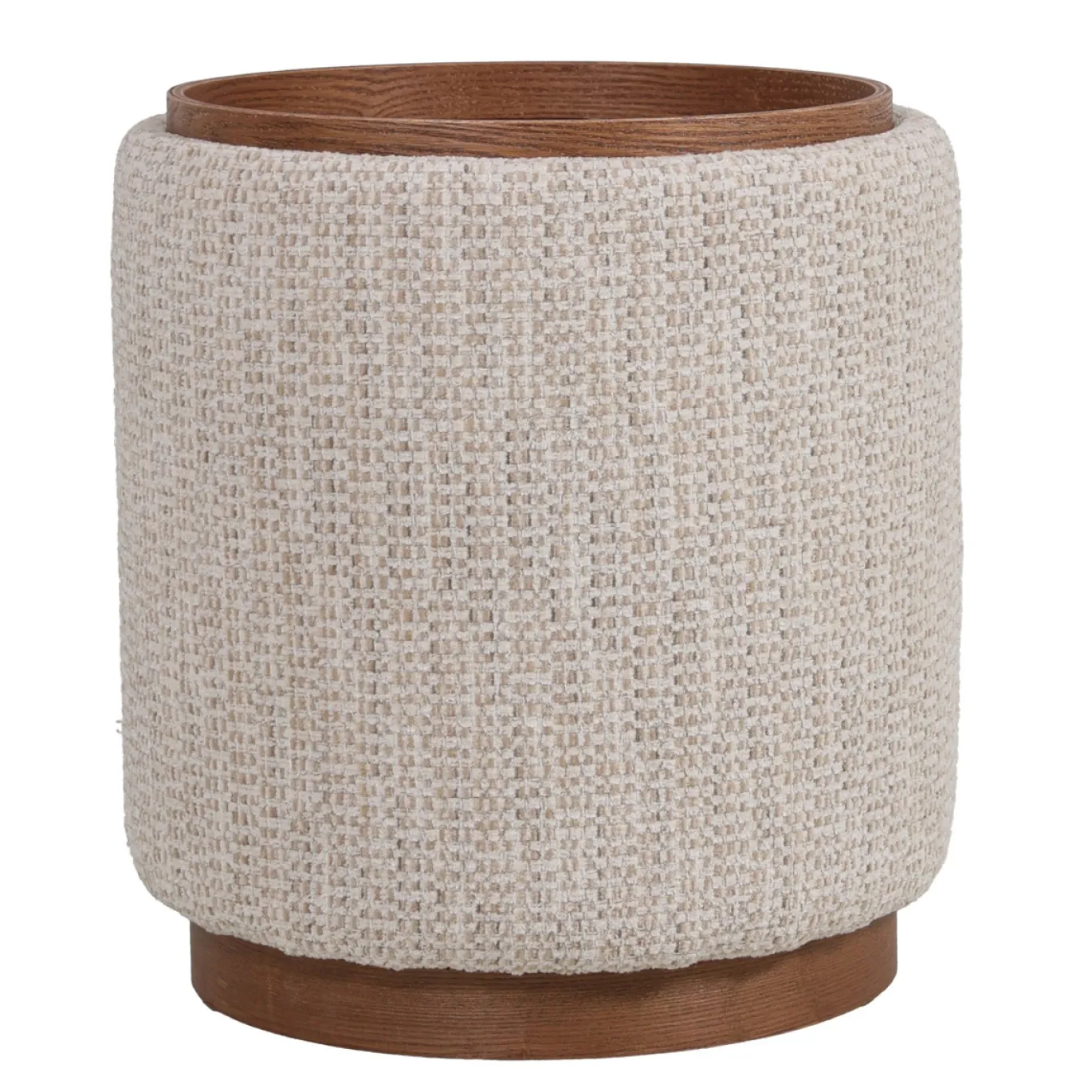 DÉJA Bijzettafel Marcia Beige/Walnoot Chenille Rond met Opbergruimte 40cm