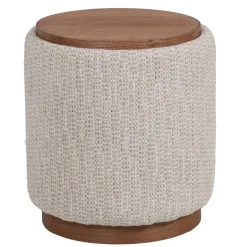 DÉJA Bijzettafel Marcia Beige/Walnoot Chenille Rond met Opbergruimte 40cm