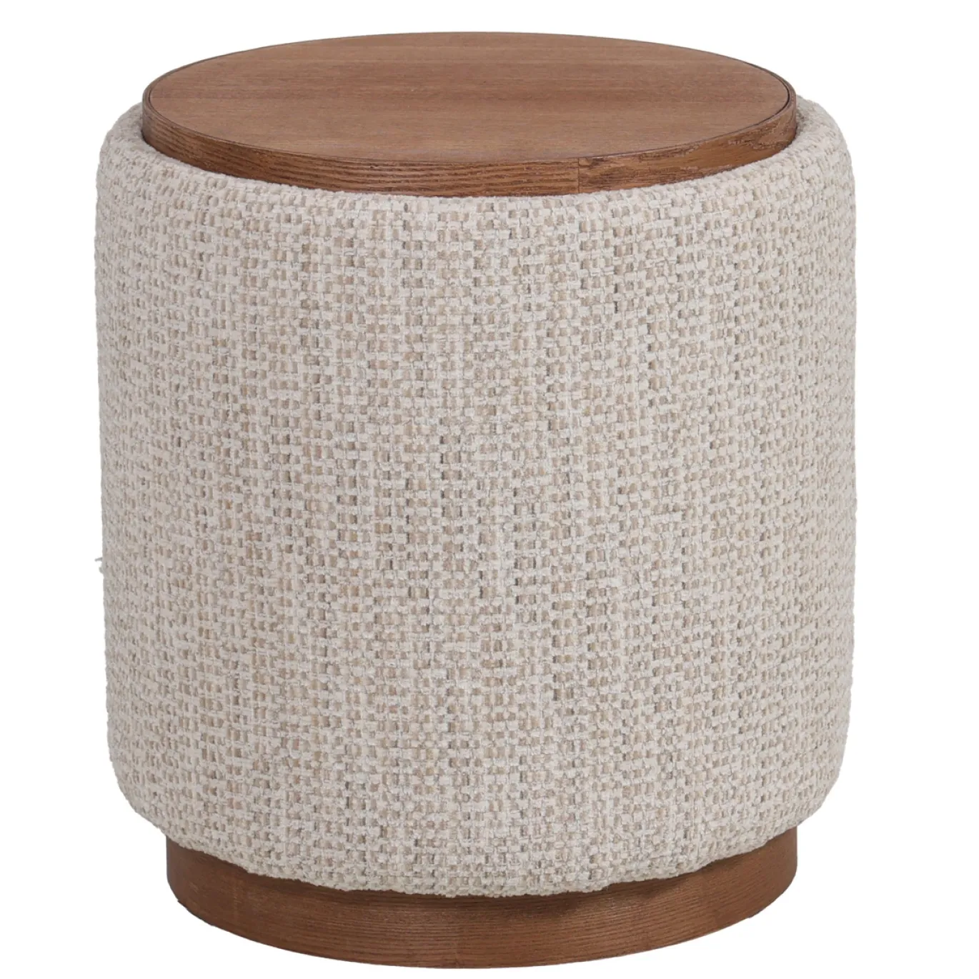 DÉJA Bijzettafel Marcia Beige/Walnoot Chenille Rond met Opbergruimte 40cm