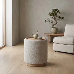 DÉJA Bijzettafel Marcia Taupe/Naturel Rond met Opbergruimte 40cm