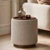 DÉJA Bijzettafel Marcia Taupe/Walnoot Chenille Rond met Opbergruimte 40cm