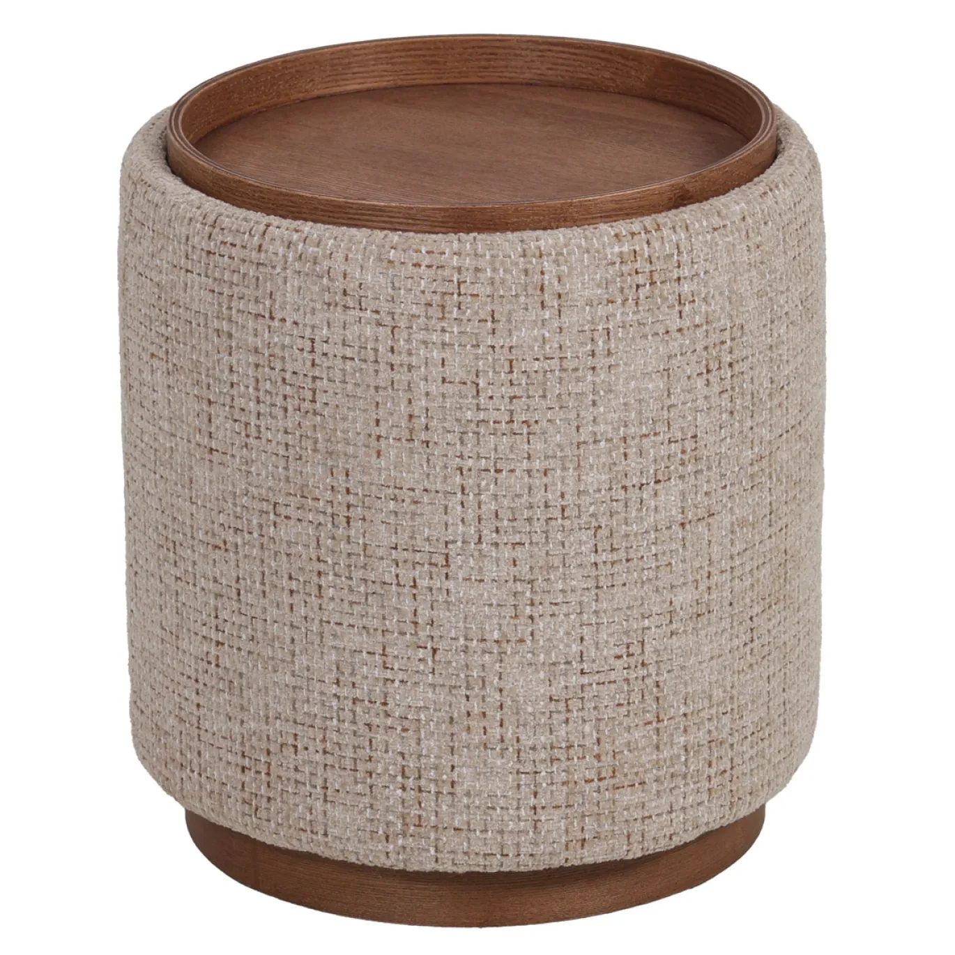 DÉJA Bijzettafel Marcia Taupe/Walnoot Chenille Rond met Opbergruimte 40cm
