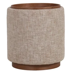DÉJA Bijzettafel Marcia Taupe/Walnoot Chenille Rond met Opbergruimte 40cm
