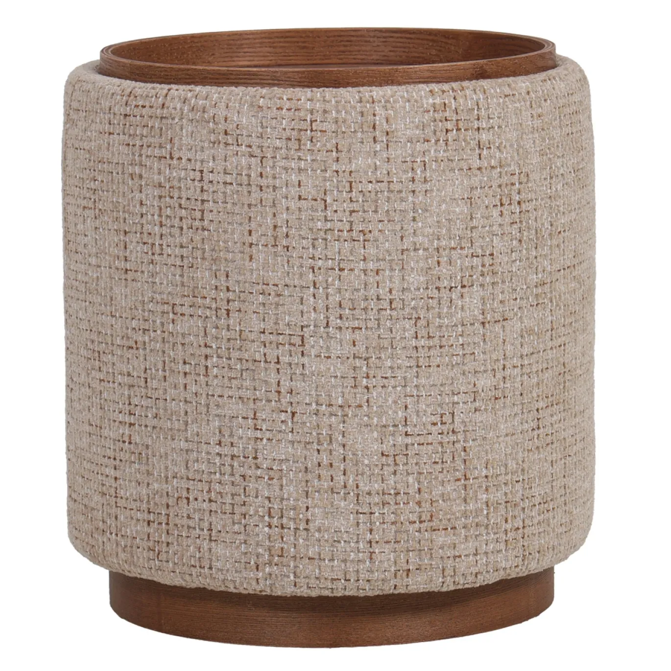 DÉJA Bijzettafel Marcia Taupe/Walnoot Chenille Rond met Opbergruimte 40cm