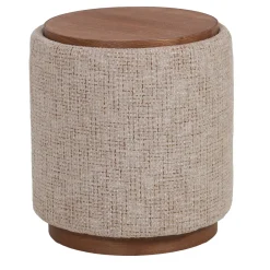 DÉJA Bijzettafel Marcia Taupe/Walnoot Chenille Rond met Opbergruimte 40cm