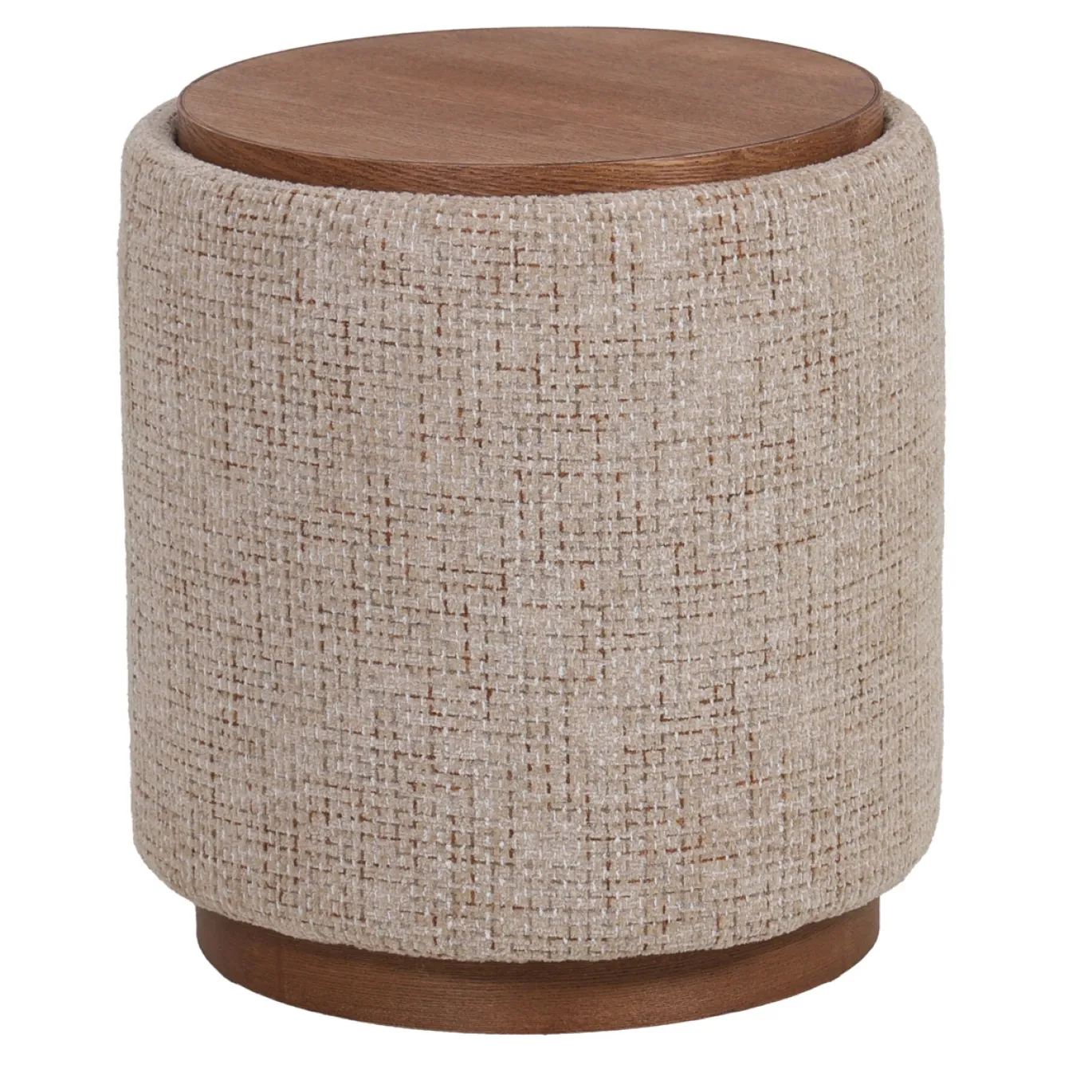 DÉJA Bijzettafel Marcia Taupe/Walnoot Chenille Rond met Opbergruimte 40cm