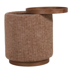 DÉJA Bijzettafel Marcia Terra/Walnoot Chenille Rond met Opbergruimte 40cm