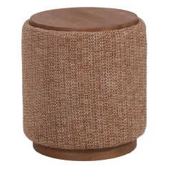 DÉJA Bijzettafel Marcia Terra/Walnoot Chenille Rond met Opbergruimte 40cm