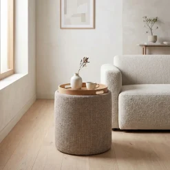 DÉJA Bijzettafel Zara Taupe/Naturel Rond met Opbergruimte 40cm