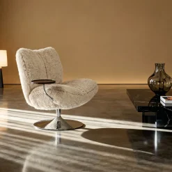 DÉJA Draaifauteuil met Tafeltje Morten Fluffy Taupe/Chrome