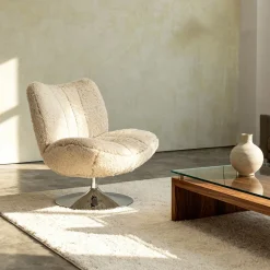 DÉJA Draaifauteuil Morten Fluffy Taupe/Chrome