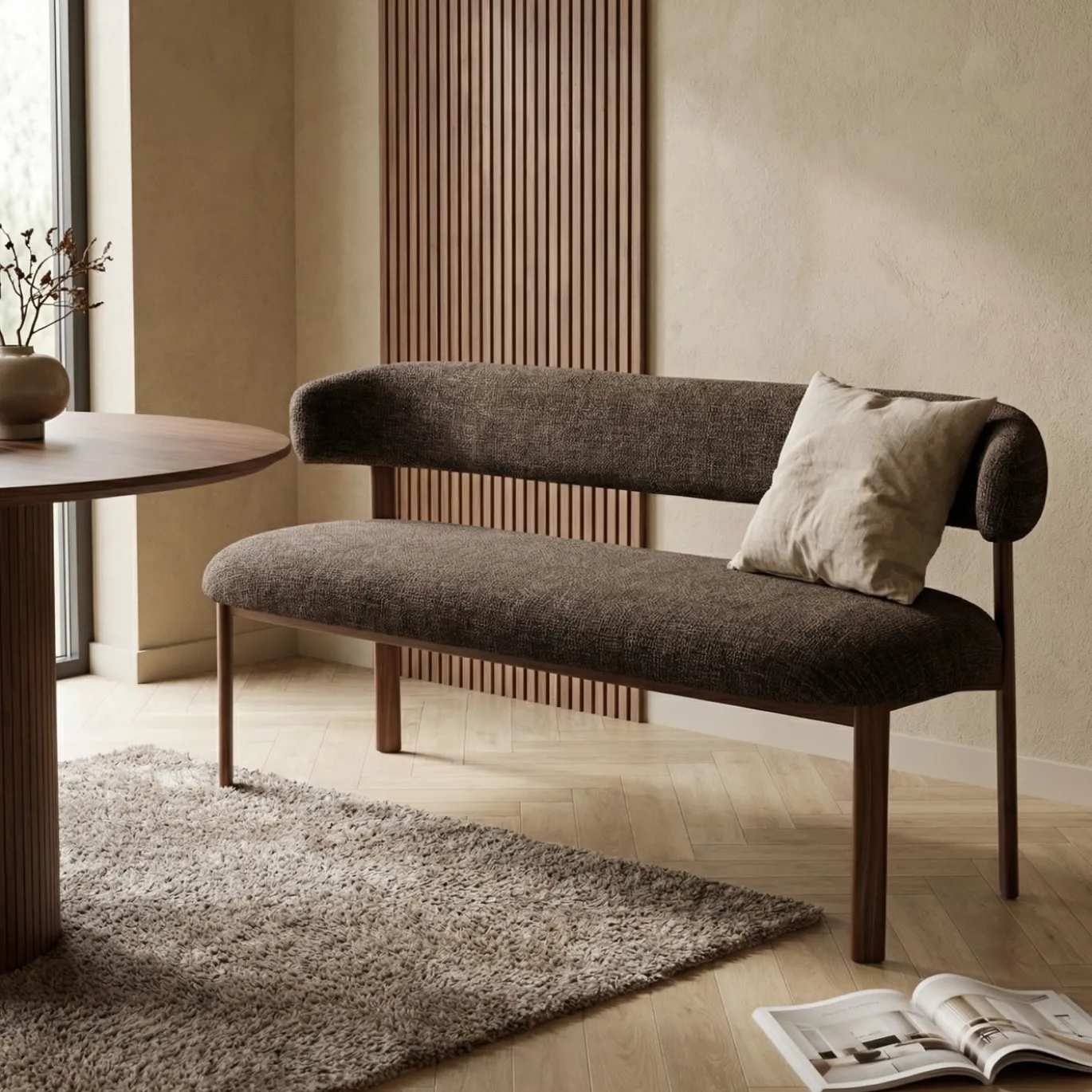 DÉJA Eetkamerbank Alamo Taupe/Walnoot 160cm