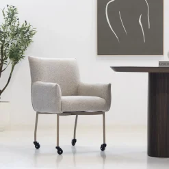 DÉJA Eetkamerstoel Arboga Taupe/Beige met Wielen