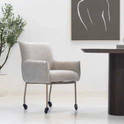 DÉJA Eetkamerstoel Arboga Taupe/Beige met Wielen