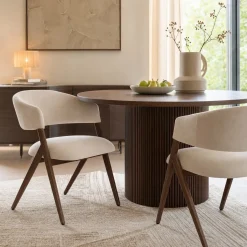 DÉJA Eetkamerstoel Cato Beige/Walnoot Faux Fur