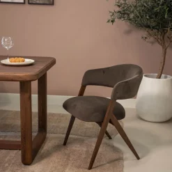 DÉJA Eetkamerstoel Cato Donkerbruin/Walnoot Faux Fur