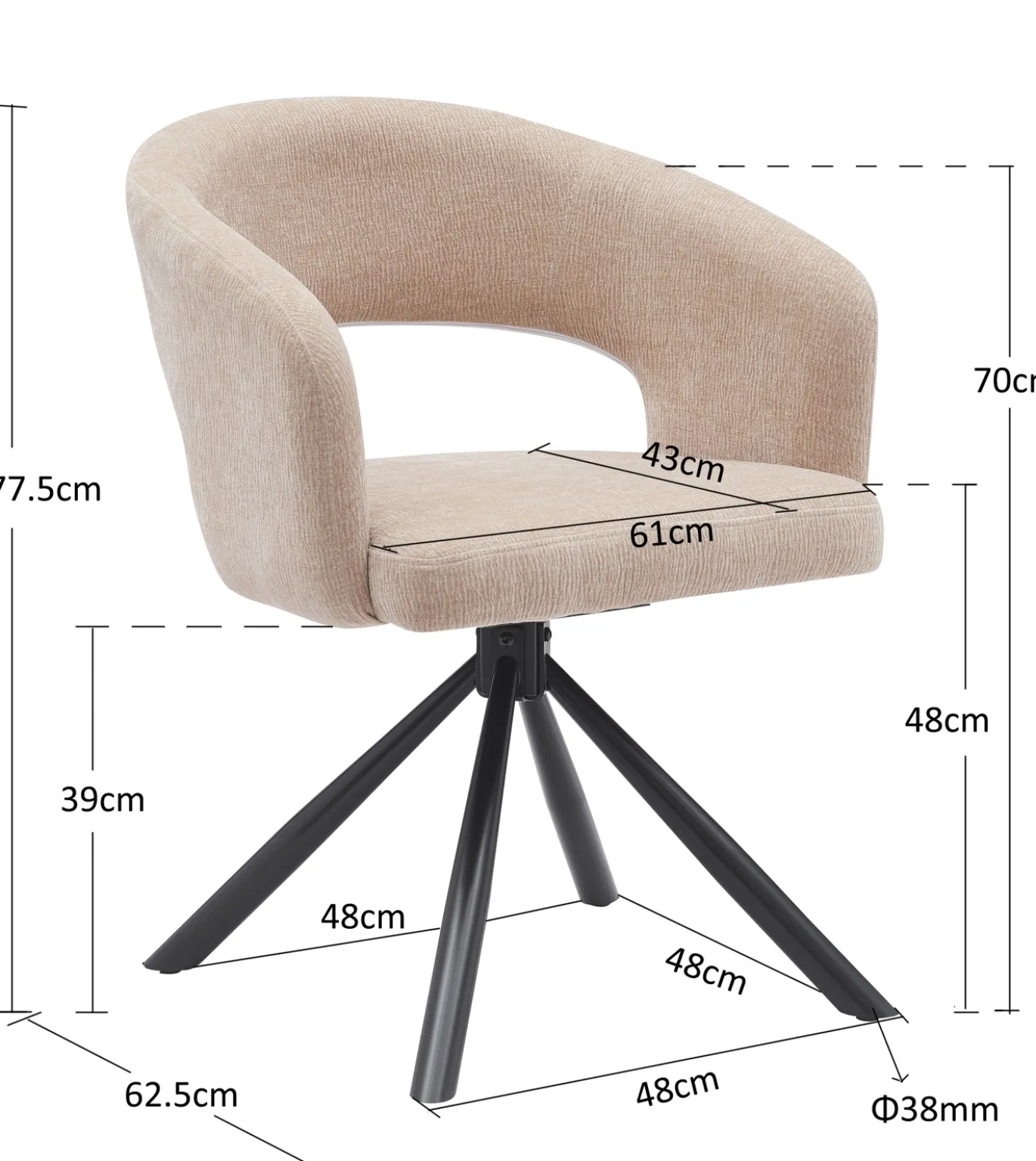 DÉJA Eetkamerstoel Elle Beige Draaibaar